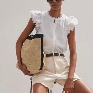 ME+EM Cheesecloth Ruffle Sleeveless Blouse In Soft White size 8